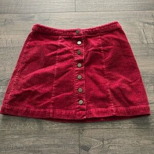 Red corduroy mini skirt